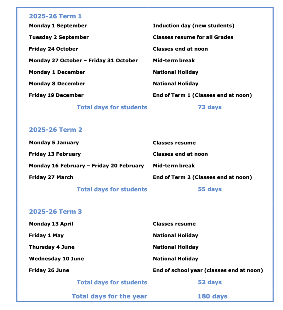 School Calendar 2025-2026 Saint Dominic's International School